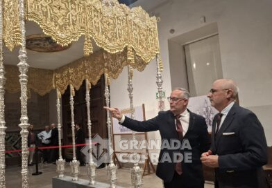 Tisú de plata, malla de nudo y de bolillo, en el nuevo palio de la Virgen de la Aurora.